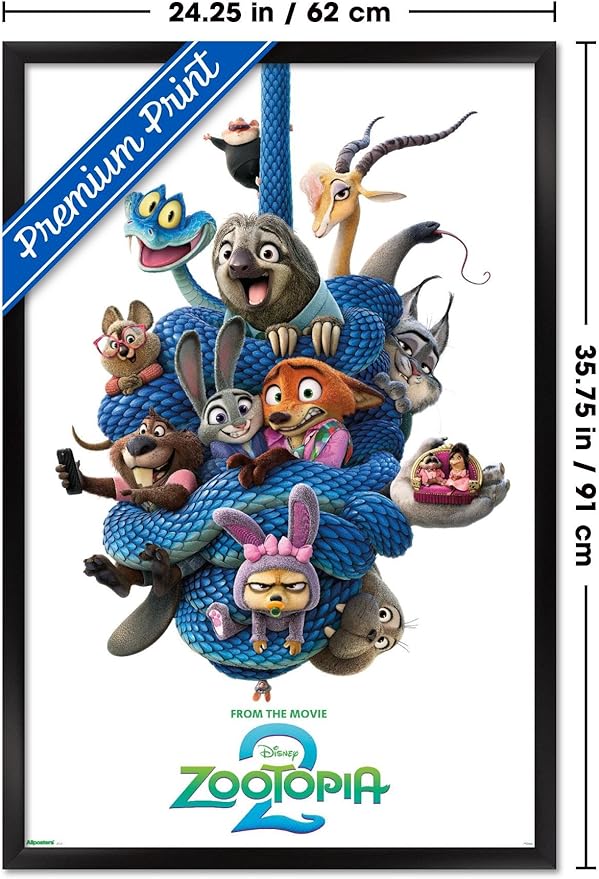 Disney Zootopia 2 (2025) - Group One Sheet Wall Poster, 34L" x 22.4W", Black Framed Version