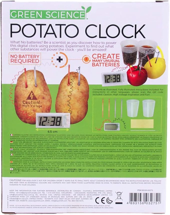 4M: Green Science: Potato Clock - DIY & Experience Battery-Free Renewable Energy, Power A Digital Clock, STEM Learning Craft Activity Kit, Kids Age 5+