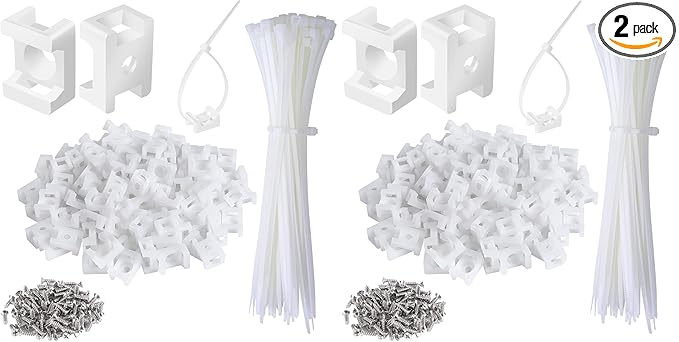 100 Pcs Cable Zip Tie Saddle Type Mounts Base with 8" Cable Ties Tapping Screw, Wire Cable Clips Organizer Holders Clamps White (Pack of 2)