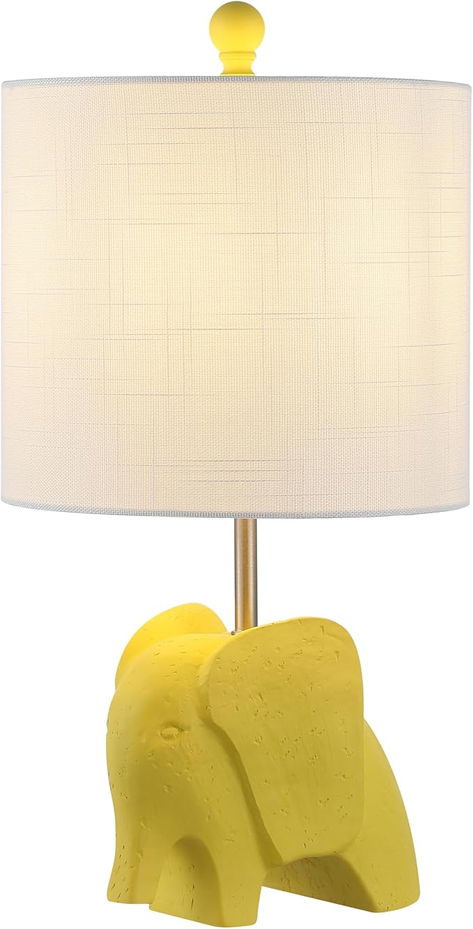 JONATHAN Y 17.5" Yellow Elephant Kids Table Lamp, Whimsical Resin Bedside Lamp with White Linen Drum Shade for Bedroom Playroom Nursery, LED Bulb Included, UL Listed (JYL1143C)