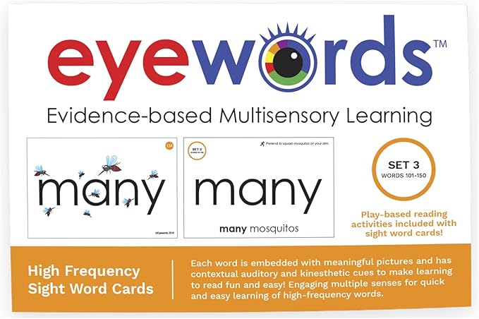 Multisensory Sight Word & Phonics Flash Cards, Set 3 (High-Frequency Words 101-150) - Kinesthetic Learning, Picture-Embedded - Pre-K to Grade 3 - Homeschool & Classroom Use - Model EW-24
