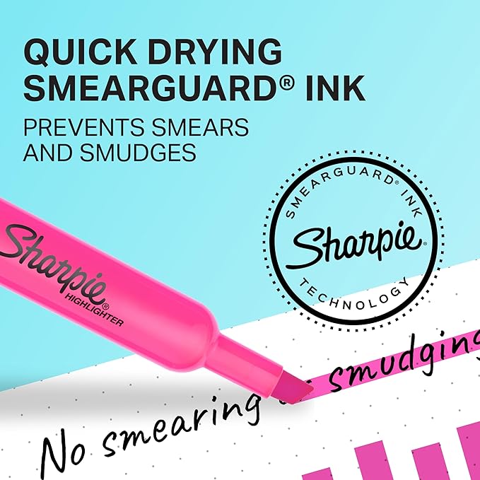 Sharpie Tank Highlighters, Chisel Tip, Assorted Fluorescent, Six Assorted Colors, 12 Count - Back to School, Office, Teacher Supplies