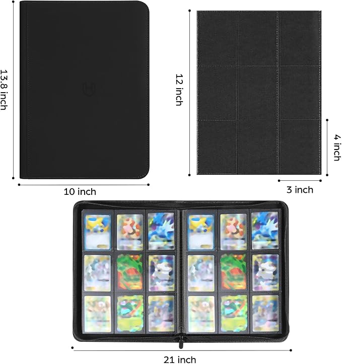 Card Binder 9 Pocket with Zipper, 648 Pockets Trading Card Holder Book, Premium PU Cover Zip Folder Binder, Side Loading Carrying Case Binder Album for TCG, MTG, Sports Cards, Game Cards