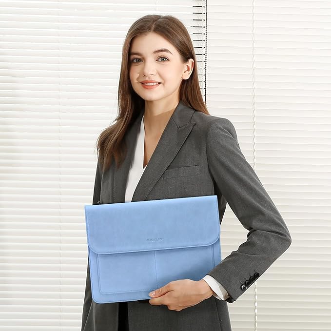 MOSISO Laptop Case 13 inch, 13 inch Laptop Sleeve Compatible with MacBook Air M4 M3 M2 M1 2025-2018 / Pro M2 M1 2025-2016, PU Leather Flap Carrying Case with Stand&Small Pouch, Pastel Blue