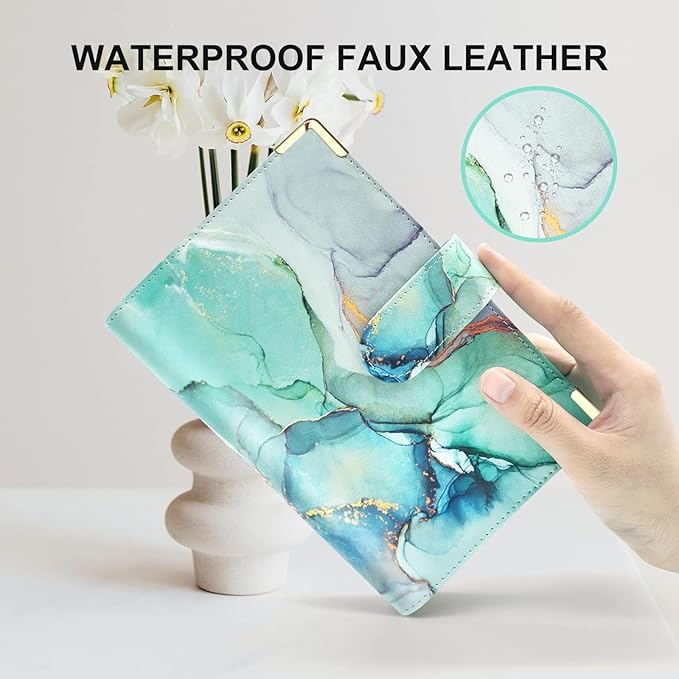 A6 Refillable 6 Ring Faux Leather Budget Binder,Mini Notebook Binder Cover for A6 Filler Paper,Loose Leaf Personal Planner Cover with Magnetic Buckle Closure (Marble Green)