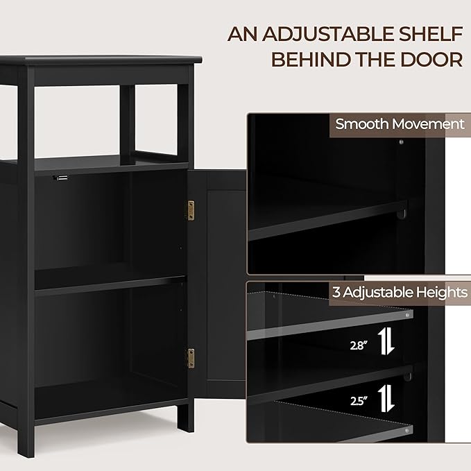 Yaheetech 4-Tier Bathroom Floor Storage Cabinet, Bathroom Free Standing Storage Organizer with Single Door and Adjustable Shelf, Narrow Side Cabinet for Living Room, Kitchen, Hallway, Black