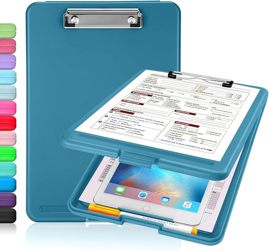Sooez Clipboard with Storage, Plastic Storage Clipboards with Low Profile Clip, Nursing Clip Boards Foldable, Hanging Clipboard Case for Work, Teacher, Classroom Must Haves, Office School Supplies