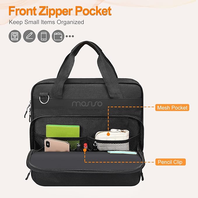 MOSISO 3 Ring Zipper Binder, 2 inch O-Ring Binder Organizer 500 Sheets Capacity Multiple Pockets Bag for Office with Handle & Shoulder Strap Compatible with 13 inch Laptop/Tablet, Black