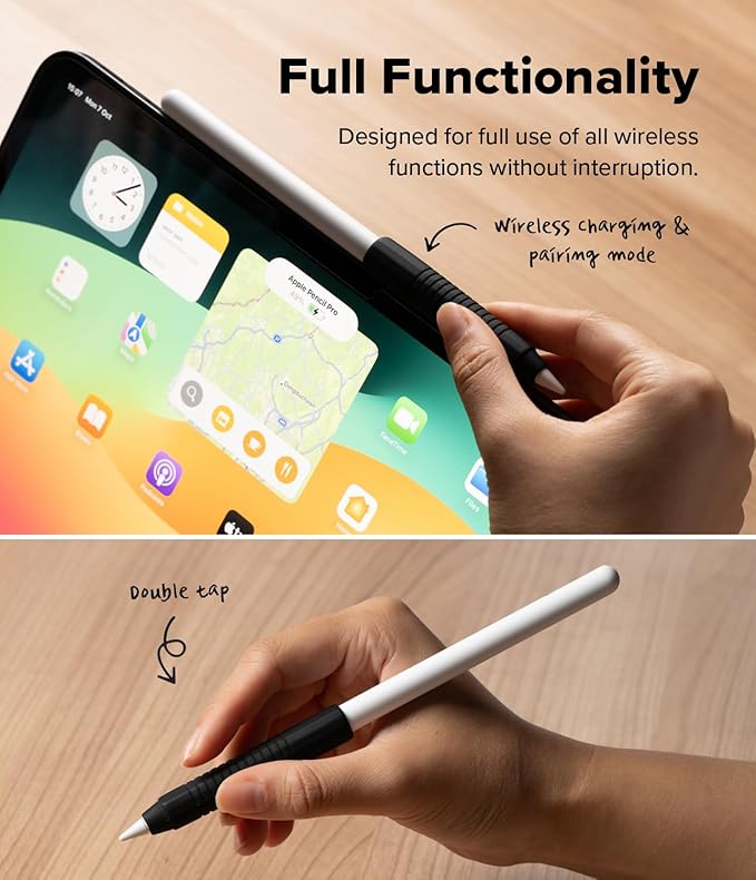 Ringke Silicone Drafting Grip Holder Compatible with Apple Pencil 2nd Generation, Apple Pencil USB-C and Apple Pencil Pro Case, Perfect Grip Silicone Protective Cover Sleeve Accessories - Black