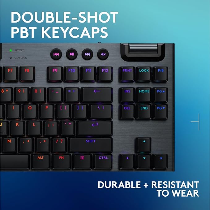 Logitech G915 X Lightspeed TKL Low-Profile Wireless Gaming Keyboard, Double-Shot PBT Keycaps, Fully Programmable Keys, RGB Backlighting, Sleek Aluminum Finishing, GL Brown Tactile - PC/Mac - Black