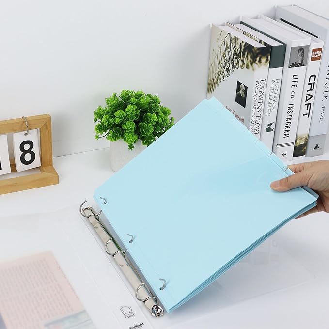 Koqye Binder Dividers with Pockets - 8 Plastic Dividers for 3 Ring Binders - A4 Bividers with Tabs for Planners (Blue - 1 Pack)