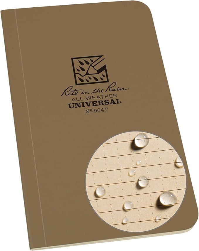 Rite in the Rain Weatherproof Soft Cover Pocket Notebook, 3.5" x 6", Tan Cover, Universal Pattern (No. 964T)