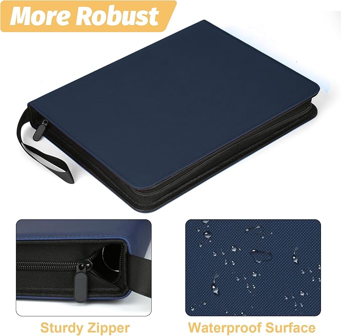 9 Pocket Card Binder, Premium Zip Trading Card Binder, 720 Double Sided Pocket PU Card Collection Binder, Collector Card Album, Card Folder for MTG, TCG, Sports Cards, Game Cards (DARK BLUE)