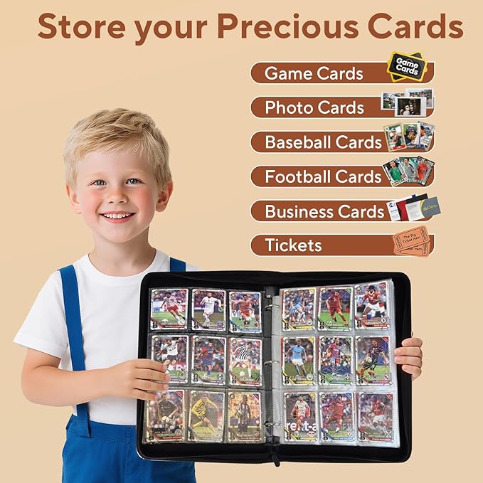 Baseball Card Binder 9 Pocket, 1080 Pockets Trading Card Binder with Zipper, Portable Collector Card Album Storage Organizer for Sports Cards, Game Cards, Gifts for Kids