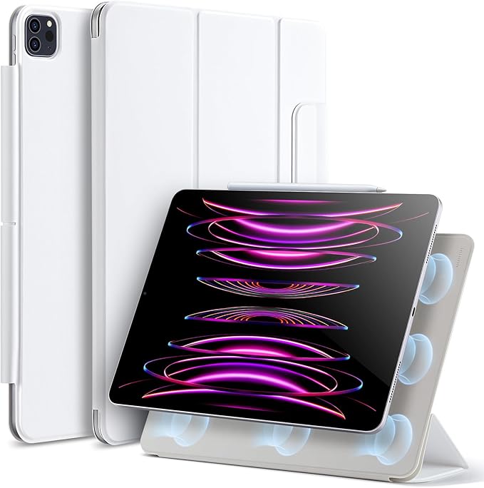 ESR for iPad Pro 12.9 6th/5th/4th Gen, iPad Air 13 Inch Case M3/M2 (2025/2024), Powerful Magnetic Attachment, Slim Trifold Stand Case, Supports Pencil Pro & USB-C, Rebound Series, Brilliant White