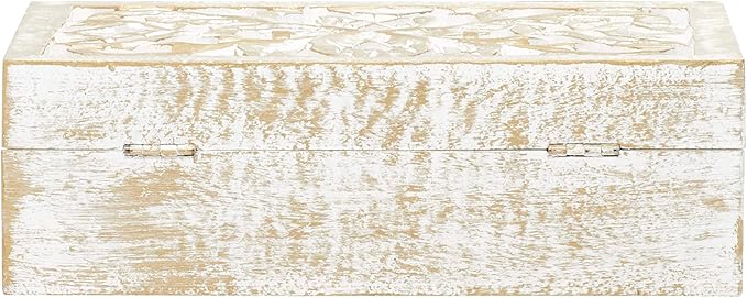 Deco 79 Mango Wood Floral Handmade Decorative Box Decorative Keepsake Boxes with Hinged Lid, Set of 3 Storage Boxes 8", 10", 12"W, White
