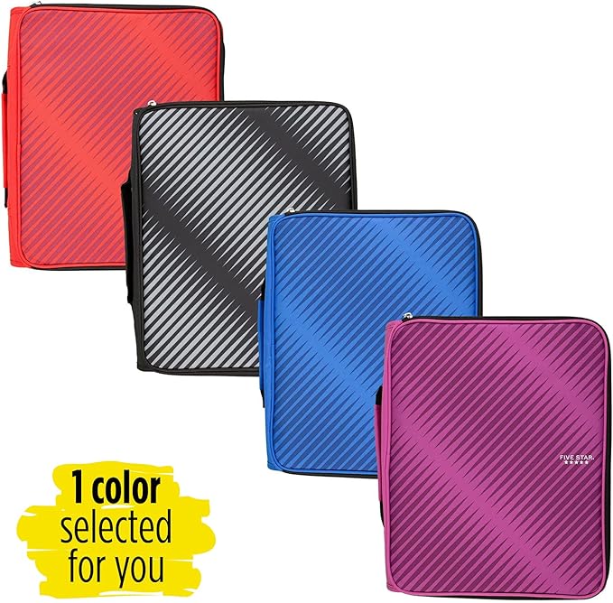 Five Star 2 Inch Zipper Binder, 3 Ring Binder, 6-Pocket Expanding File, Durable, Color Selected for You, 1 Count (29592)