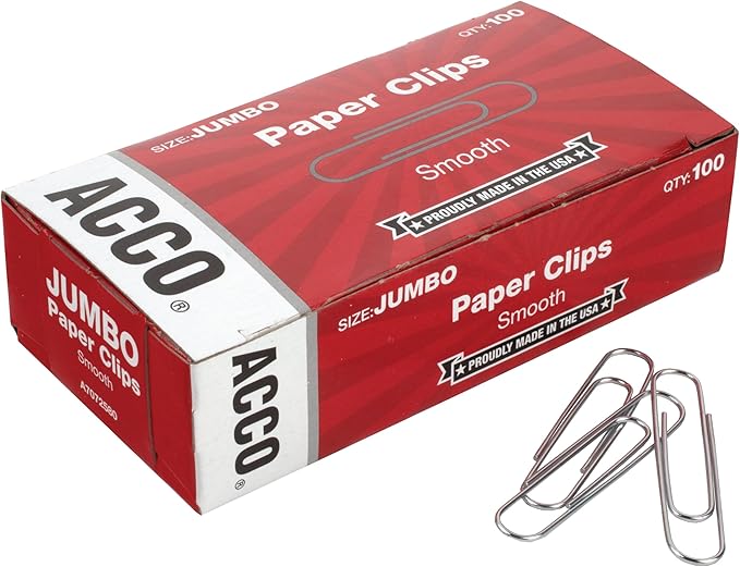 ACCO Brands Paper Clips, Jumbo, Smooth, Economy, 10 Boxes, 100/Box (72580)