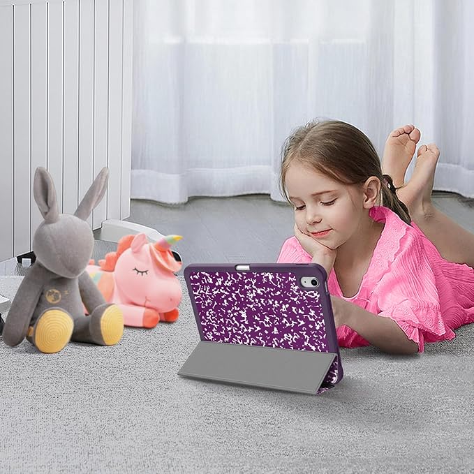 Fintie SlimShell Case for iPad (A16) 11th Generation 11 Inch (2025), iPad 10th Generation 10.9 Inch (2022) - Flexible Soft TPU Stand Back Cover with Pencil Holder, Composition Book Purple