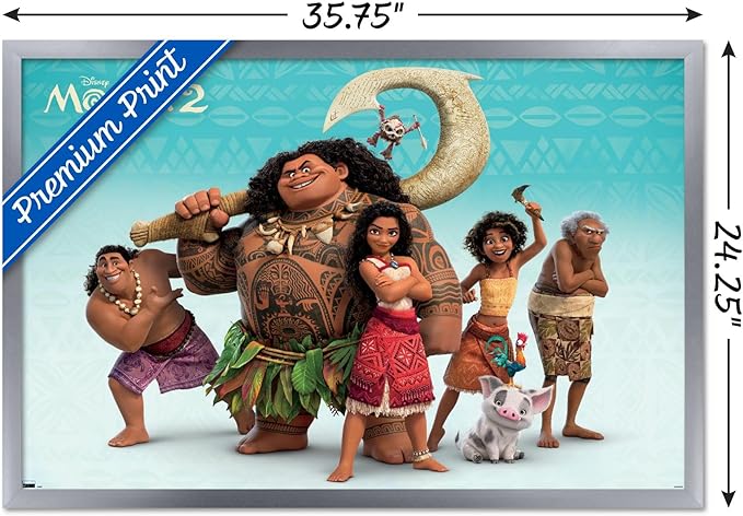 Disney Moana 2 - Group Wall Poster, 34L" x 22.4W", Silver Framed Version