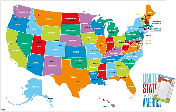 Trends International Map - United States Of America 2022 Wall Poster, 22.375" x 34", Poster & Mount Bundle
