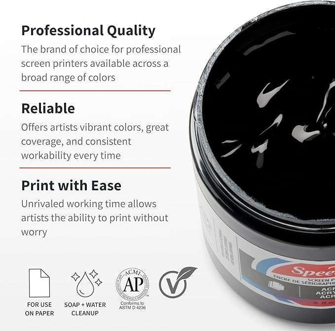 Speedball Acrylic Screen Printing Ink, 8 oz, Black for Paper Prints, Made in USA