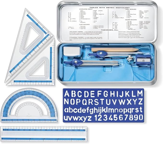 STAEDTLER 10-Piece Math Set with Metal Compass 36-Pack (36 Sets of 10 pcs), 6" Ruler & Triangle Squares, 45° & 30/60° Set Squares, Alphabet Stencil - Measuring Tools, 360 Count