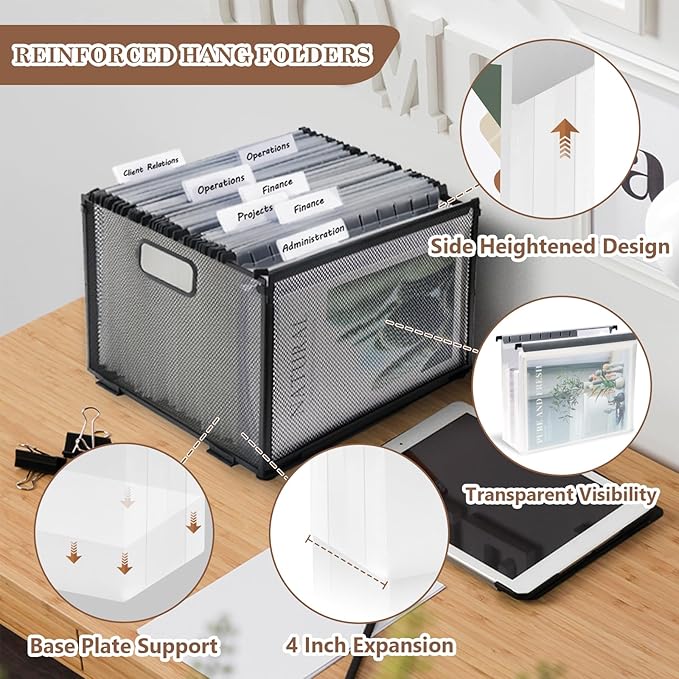 10 Pack Extra Capacity Hanging File Folders Letter Size Plastic File Folder Reinforced Tabs with Heavy Duty 2 Inch Expansion & Black Insert Gasket for Filing Cabinet Durable Hang Folders