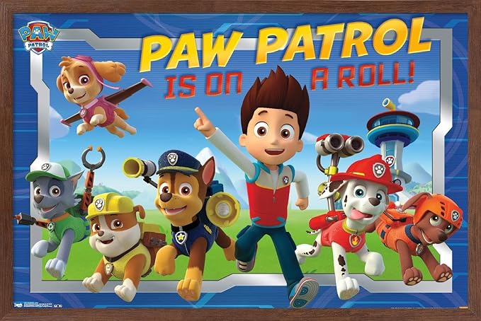 Nickelodeon Paw Patrol - Crew Wall Poster, 34L" x 22.4W", Mahogany Framed Version