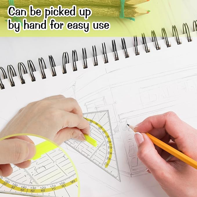 4 Pcs Multifunctional Triangle Ruler with Handle, Plastic Triangle Ruler Protractor Geometry Set Transparent Set Square Drafting Ruler for Architectors Designers Engineers Drawing Tools