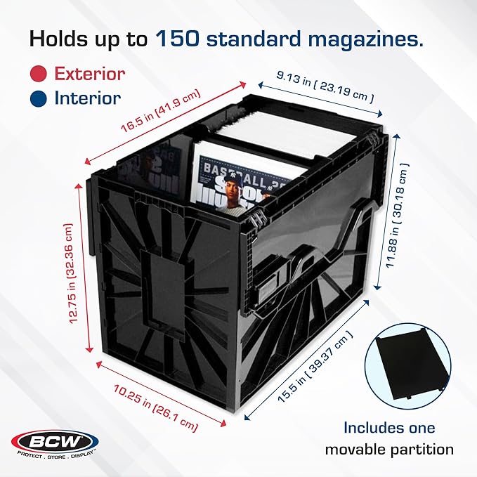 BCW Magazine Document & Comic Book Storage Bins | Durable Magazine Bin | Magazine Storage Box for Sorting and Organizing | Heavy Duty & Stackable Plastic - Fits all Comics (2 Pack)