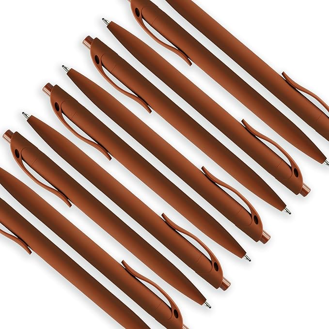 deegtran 100 Pack No Bleed Brown Barrel Click Pens, Wholesale Retractable Ballpoint Pens, Medium Point, Smooth Ink, 1.0MM Black Ink