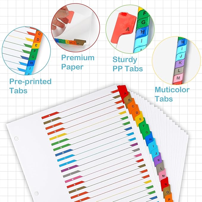 Alphabet Binder Dividers for 3 Ring Binder, COIDEA A-Z Dividers for 3 Ring Binder, Multicolor A-Z Binder Dividers with Customizable Table of Contents Page, ABC Alphabet Tabs for School Office (156)