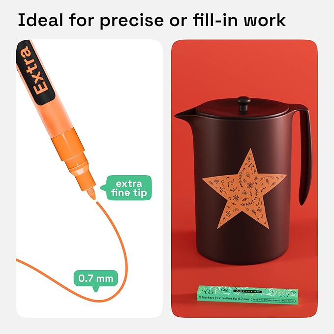 ARTISTRO 2 Orange Acrylic Paint Markers - 0.7mm Extra Fine-Tip Paint Pens - Perfect for Crafting, Art Projects, & More