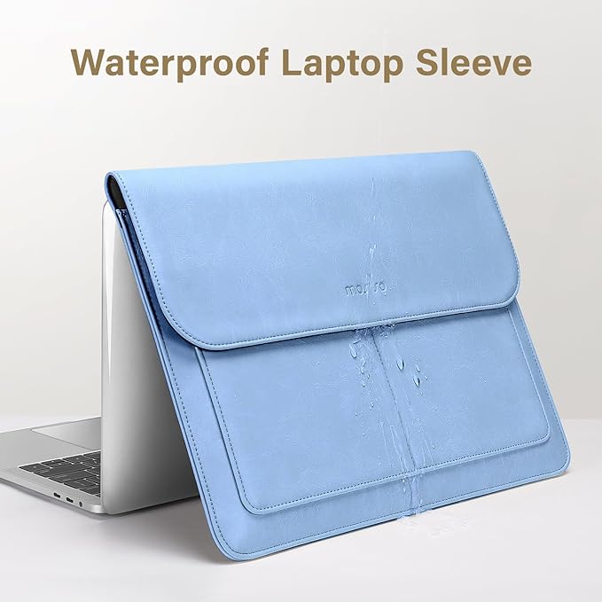 MOSISO Laptop Case 13 inch, 13 inch Laptop Sleeve Compatible with MacBook Air M4 M3 M2 M1 2025-2018 / Pro M2 M1 2025-2016, PU Leather Flap Carrying Case with Stand&Small Pouch, Pastel Blue