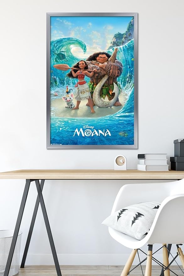 Disney Moana - Ocean Floor Wall Poster, 34L" x 22.4W", Silver Framed Version