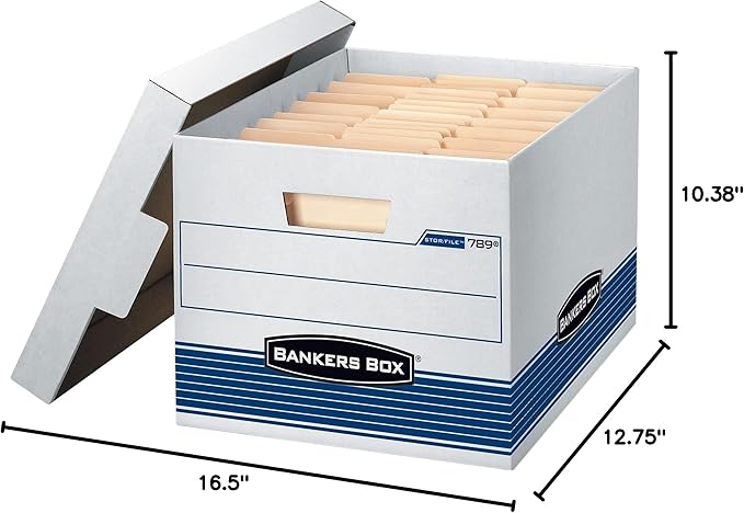 Bankers Box 4-Pack Medium Duty File Storage Boxes with Lids, FastFold Assembly, Letter/Legal, STOR/FILE, (0078907)