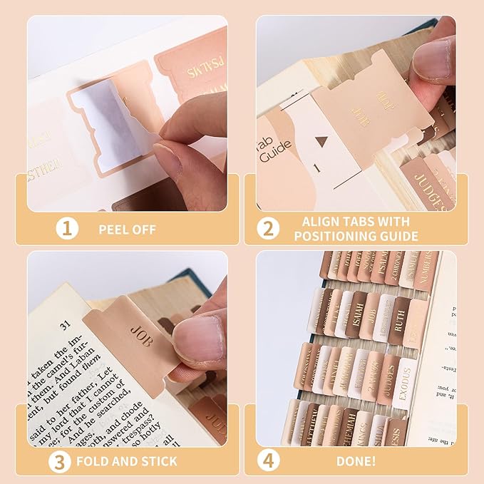 Muted Brown Bible Tabs, 105 Pcs Morandi Earth Tone Gold Foil Index Tabs with Ruler - 66 Books & 39 Blank DIY, Bible Journaling Study Supplies for Men Women, Aesthetic Bible Accessories Christian Gift