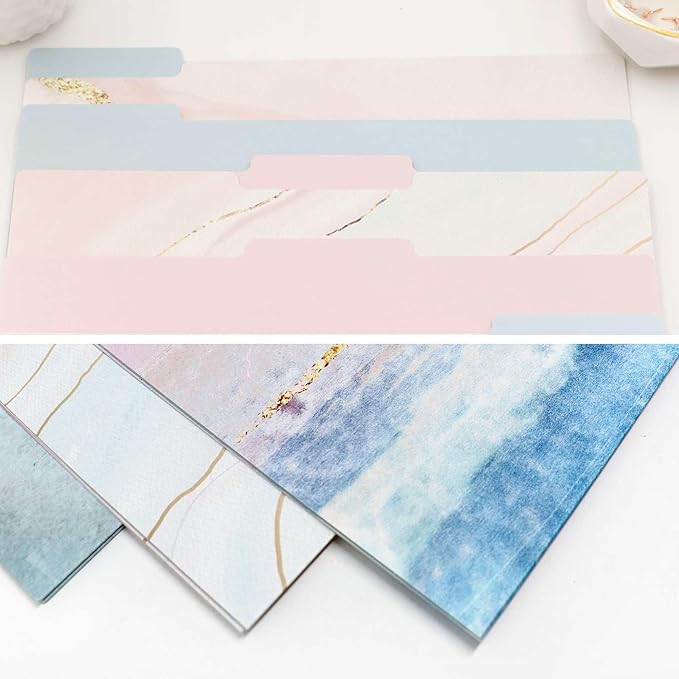 bloom daily planners Decorative File Folders - Set of Six Letter Size (8.5” x 11”) Organizers, 1/3 Cut Tabs - Assorted Designs - Ethereal Marble