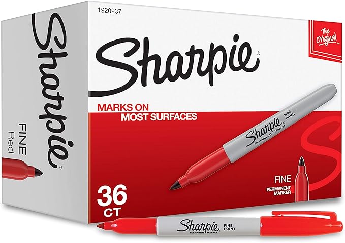 Sharpie Permanent Markers, Fine Tip, Red, 36 Count - Marks on Paper, Plastic, Metal, Wood, Perfect for Drawing, Coloring, Posters, Home, Office Supplies