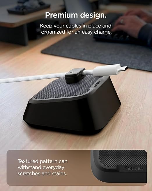 Spigen Magnetic Cable Holder Universal Cable Organizer with Magnetic-Clips Works with All Chargers, Cords Including USB-C, Lightning, HDMI, Apple Watch Chargers and More, LD103 - Black