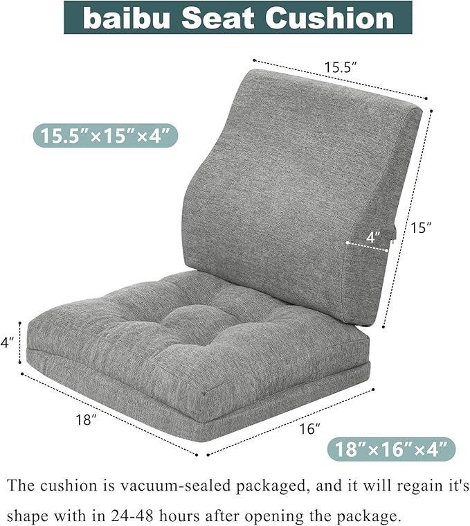 baibu Memory Foam Small Recliner Cushions with Lumbar Support Pillow Set, 18x16x4 Inch Dual-Layer Design Non-Slip Recliner Seat Cushion & Back Support Pillow for Reduce Hip & Lumbar Pain, Grey