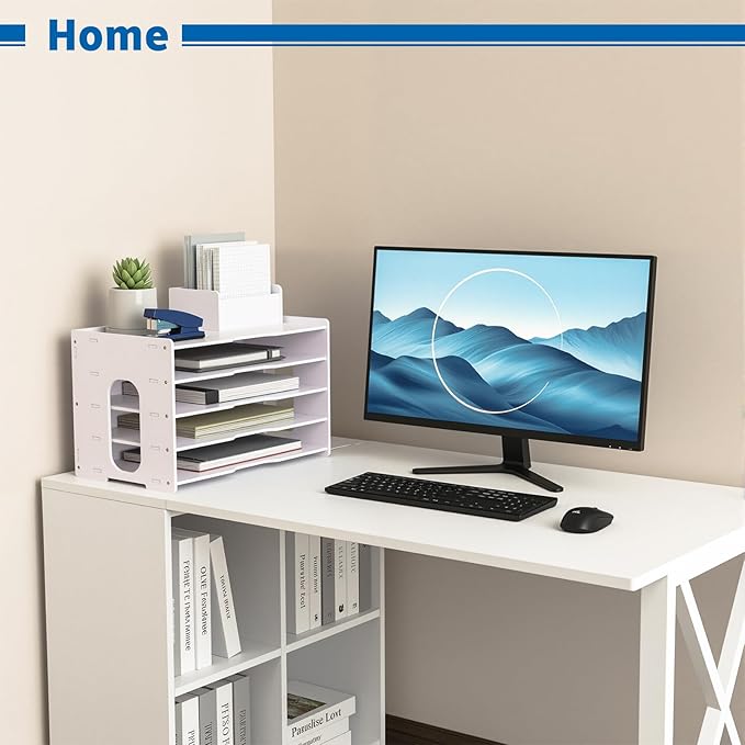 File Organizer Paper Sorter 5 Tier File Desktop Document Holder White Paper Sorter Desk for Office, Home or School (5 Tier File Organizer)