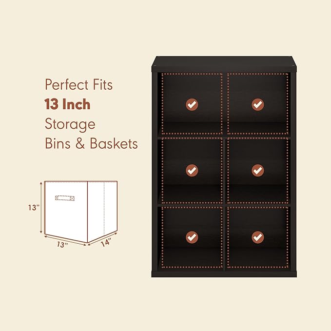 Furinno Cubicle Record Player Stand with Vinyl Storage, 5-Cube 1.2 Extra Thick Vinyl Record Storage, Open Back Media Shelf for CD DVD Blueray Game Disc, for Living Room, Home Office, Black Dark Oak