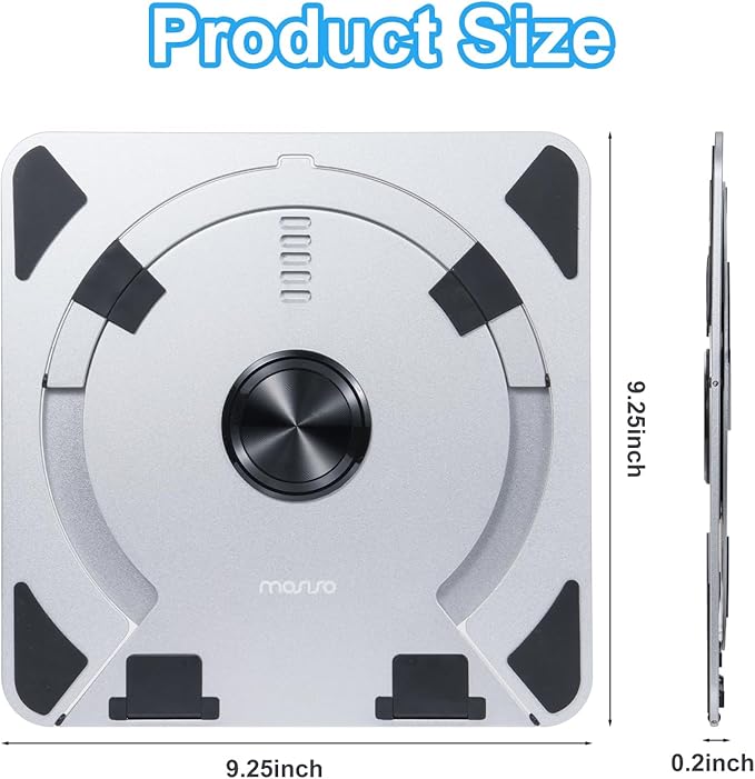 MOSISO Laptop Stand for Desk, Adjustable Aluminum Alloy Computer Stand with 360 Degree Rotating Base, Ergonomic Keyboard Riser Kickstand for Collaborative Work, Compatible with All Laptops, Silver