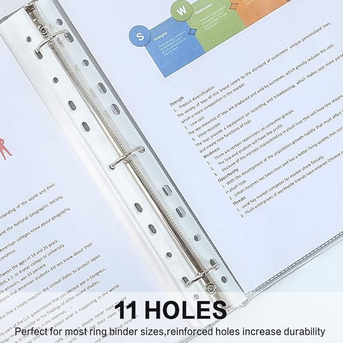 Sheet Protectors, HERKKA 200 Pack Upgrade Clear Plastic Page Protectors Sheet Reinforced 11-Hole Fit for 3 Ring Binder Fits Standard 8.5 x 11 Paper, 9.25 x 11.25 Top Loaded, Acid Free