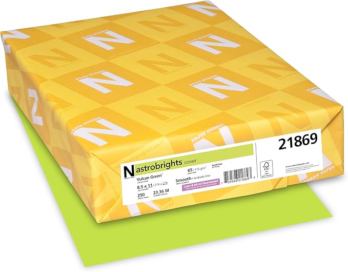 Astrobrights Color Cardstock, 65 lb Cover Weight, 8.5 x 11, Vulcan Green, 250/Pack