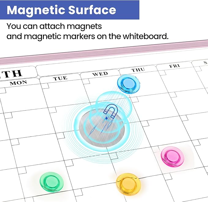 Pink Frame Whiteboard Calendar, 16" x 12" Plastic Dry Erase Board Calendar, Small Monthly Planner for Wall