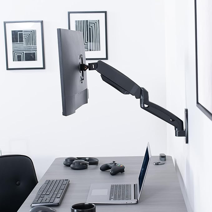 VIVO Single Monitor Counterbalance Wall Mount for 32 inch Screens up to 19.8 lbs, Full Motion, Max VESA 100x100, Black, MOUNT-V001G