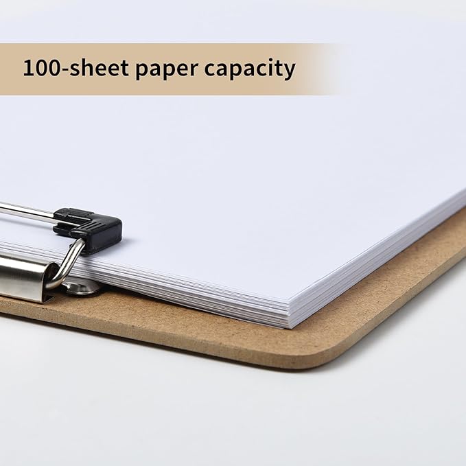 Clipboards 20 Pack Letter Size 9" x 12.5" Clipboards Bulk, Wooden Hardboard A4 Clip Boards Pack for 8.5" x 11" Paper with Low Profile Clip, Hanging Loop for Office Home Classroom